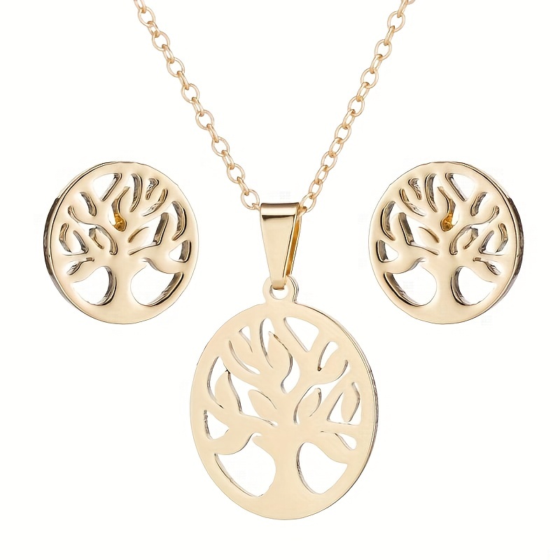 Stainless Steel Monstera Pendant Necklace Set